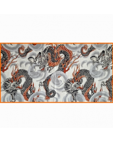 Japanese dobby fabric with large dragons in white.