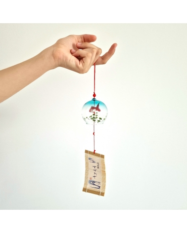 Furin (Japanese windchime) 'Kingyo', made of glass. Size:L. Little fish inside.
