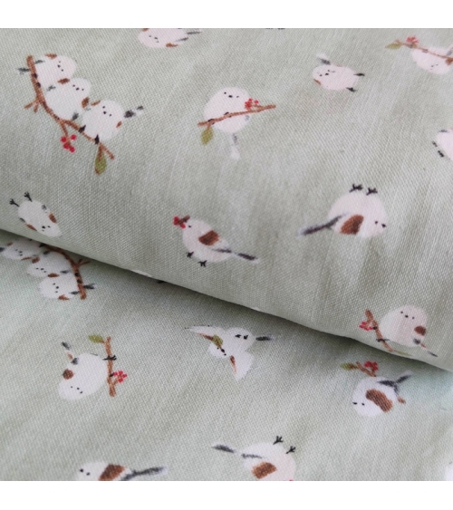 Japanese 'Little birds' cotton fabric in light mint green.