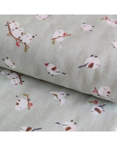 Japanese 'Little birds' cotton fabric in light mint green.