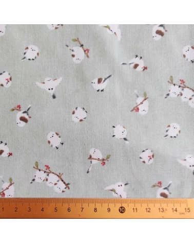 Japanese 'Little birds' cotton fabric in light mint green.