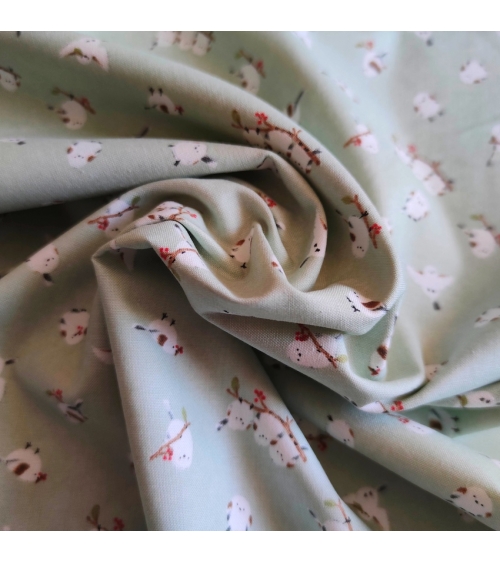 Japanese 'Little birds' cotton fabric in light mint green.