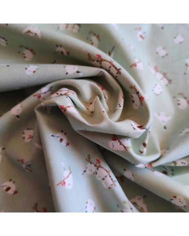 Japanese 'Little birds' cotton fabric in light mint green.