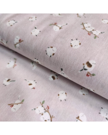 Japanese 'Little birds' fabric in light mauve.