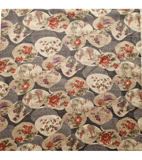 Japanese fabric "Kaiawase" with grey background, in 100% cotton dobby.