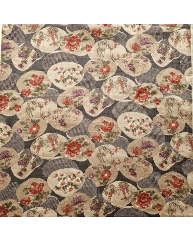 Japanese fabric "Kaiawase" with grey background, in 100% cotton dobby.