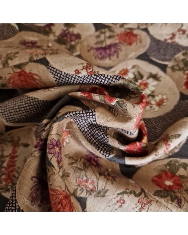 Japanese fabric "Kaiawase" with grey background, in 100% cotton dobby.