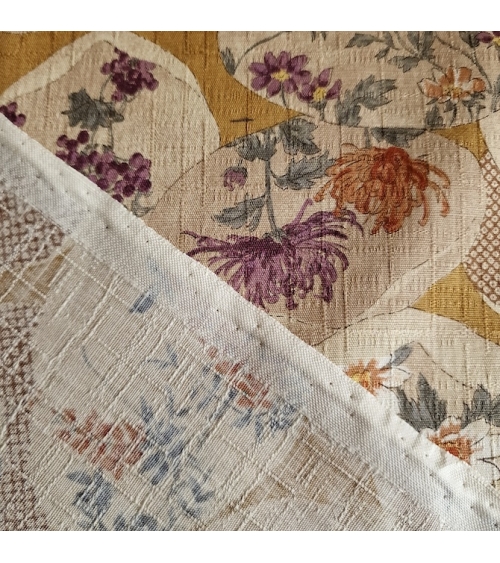 Japanese fabric "Kaiawase" with mustard background, in 100% cotton dobby.