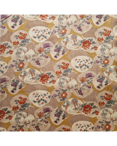 Japanese fabric "Kaiawase" with mustard background, in 100% cotton dobby.