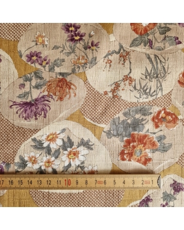 Japanese fabric "Kaiawase" with mustard background, in 100% cotton dobby.