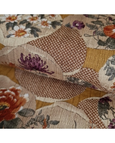 Japanese fabric "Kaiawase" with mustard background, in 100% cotton dobby.