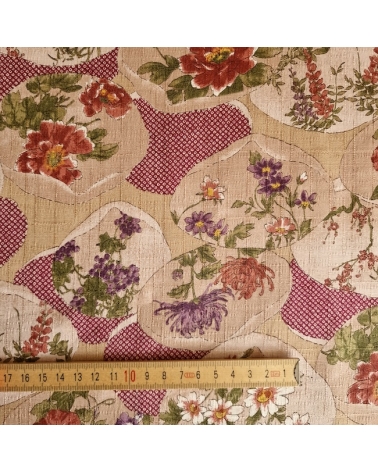 Tela japonesa "Kaiawase" con fondo cereza, en dobby de algodón 100%.