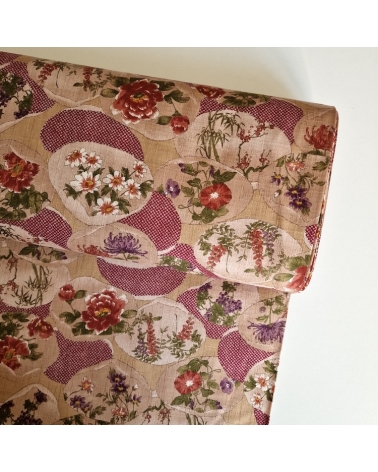 Tela japonesa "Kaiawase" con fondo cereza, en dobby de algodón 100%.