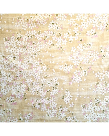 Japanese fabric "Sakuras" with beige background, in cotton dobby.