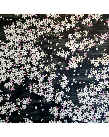 Tela japonesa "Sakuras" con fondo negro, en dobby de algodón