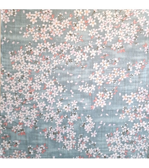 Japanese fabric "Sakuras" with aqua background, in cotton dobby.