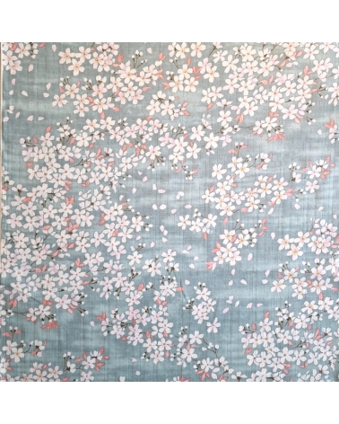 Tela japonesa "Sakuras" con fondo aqua, en dobby de algodón