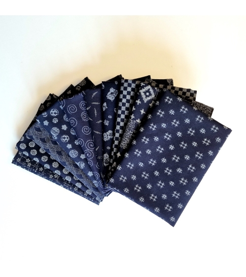 Kit precortado 10 telas japonesas "indigo" 50x55cm (fat quarter)