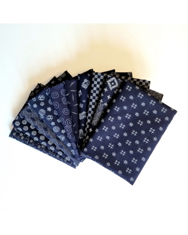 Kit precortado 10 telas japonesas "indigo" 50x55cm (fat quarter)