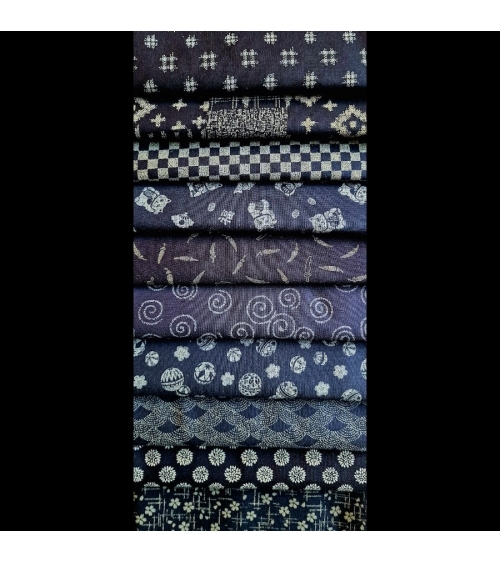 Kit precortado 10 telas japonesas "indigo" 50x55cm (fat quarter)