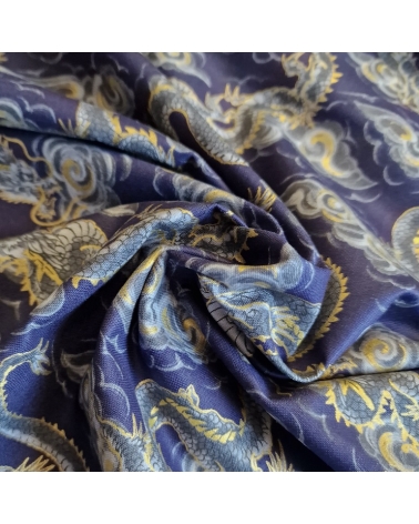 Japanese fabric 'Flying dragons' in blue. 100% cotton.