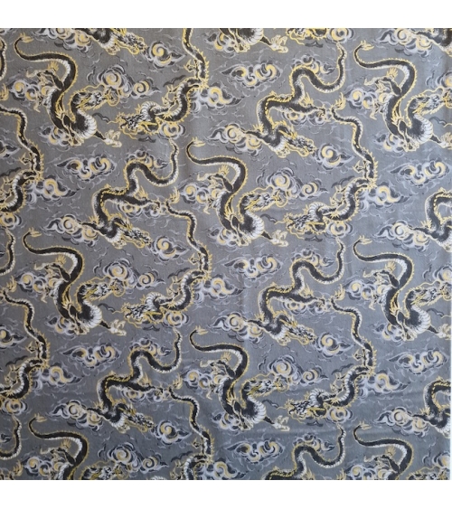 Japanese fabric 'Flying dragons' in grey. 100% cotton.