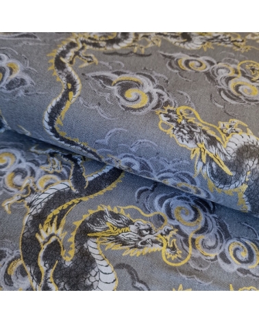 Japanese fabric 'Flying dragons' in grey. 100% cotton.