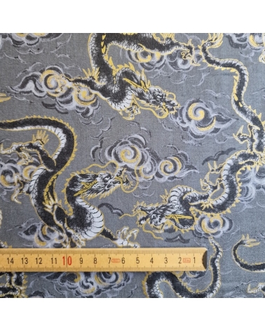 Japanese fabric 'Flying dragons' in grey. 100% cotton.