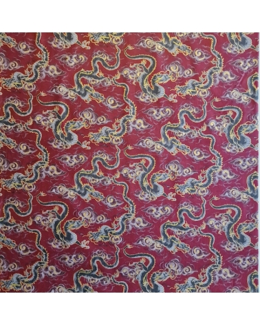 Japanese fabric 'Flying dragons' in burgundy red. 100% cotton.