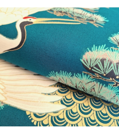 UNIT: 60 CM. Japanese fabric "Dragon and crane" in bluish green.