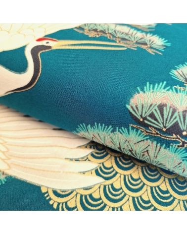 UNIT: 60 CM. Japanese fabric "Dragon and crane" in bluish green.