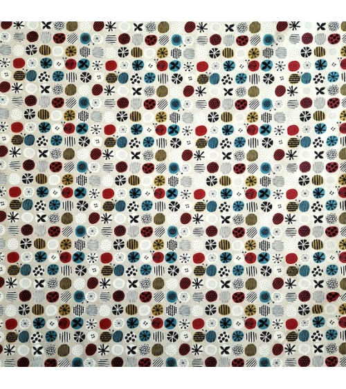 apanese canvas with coloured circles and Nordic motifs on an ivory background