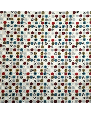 apanese canvas with coloured circles and Nordic motifs on an ivory background