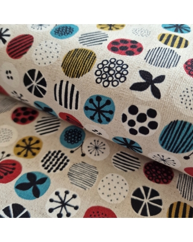 apanese canvas with coloured circles and Nordic motifs on an ivory background