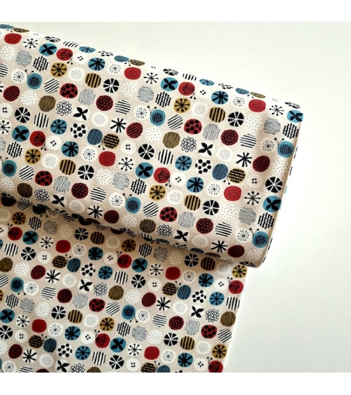 apanese canvas with coloured circles and Nordic motifs on an ivory background