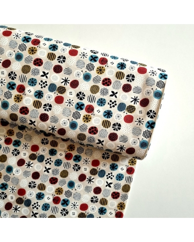 apanese canvas with coloured circles and Nordic motifs on an ivory background