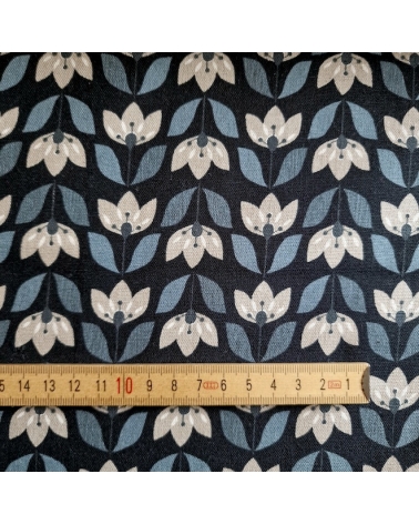 Japanese canvas with nordic flowers and black background