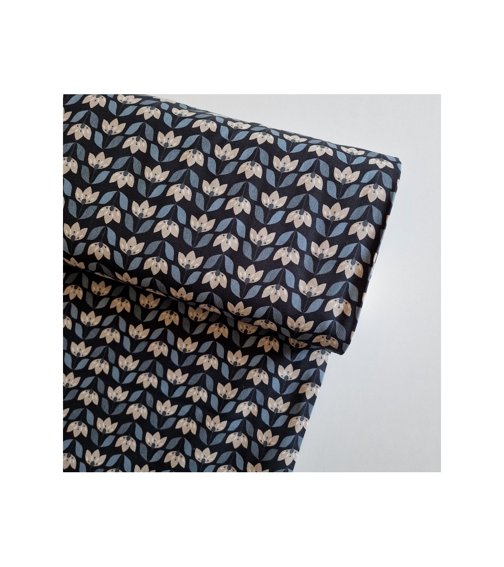 Japanese canvas with nordic flowers and black background