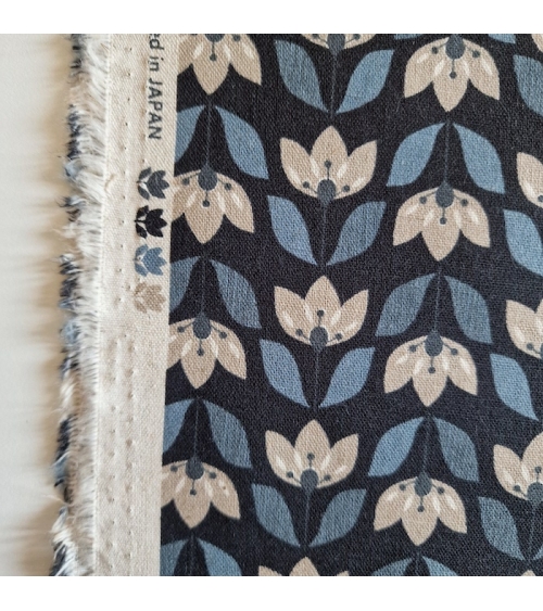 Japanese canvas with nordic flowers and black background