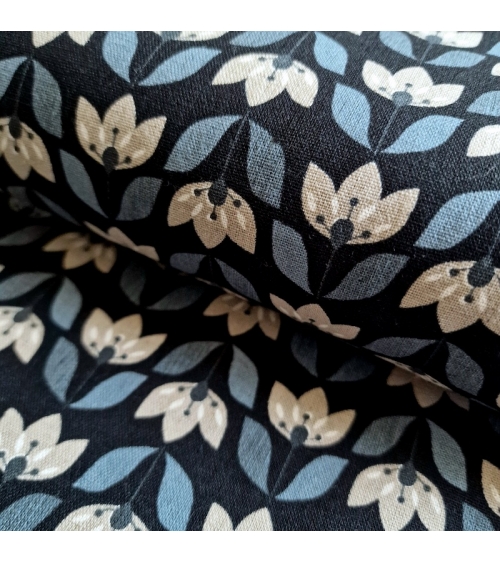 Japanese canvas with nordic flowers and black background