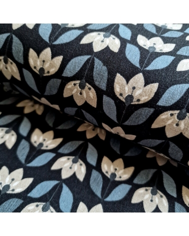 Japanese canvas with nordic flowers and black background