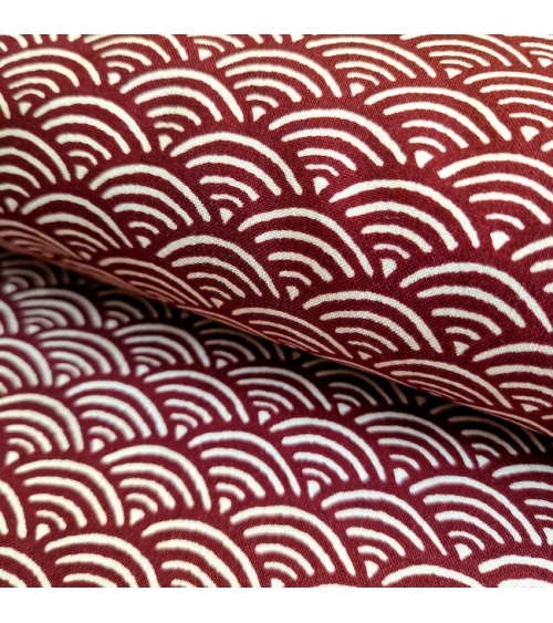 Japanese "seigaiha" cotton fabric in maroon and ivory