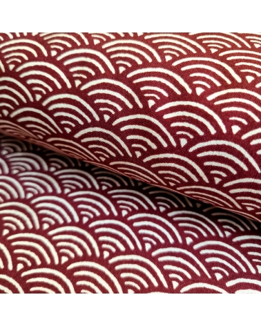 Japanese "seigaiha" cotton fabric in maroon and ivory