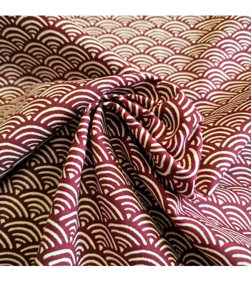 Japanese "seigaiha" cotton fabric in maroon and ivory