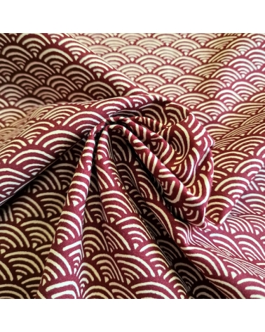 Japanese "seigaiha" cotton fabric in maroon and ivory