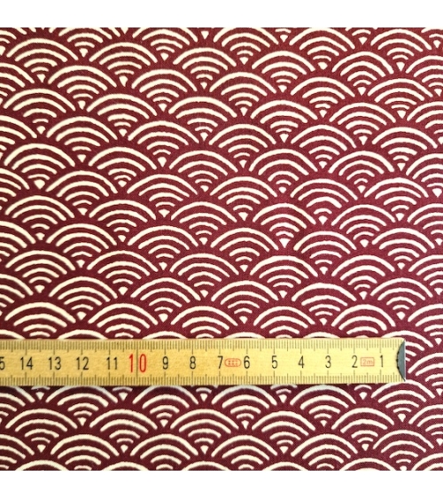 Japanese "seigaiha" cotton fabric in maroon and ivory