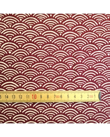 Japanese "seigaiha" cotton fabric in maroon and ivory
