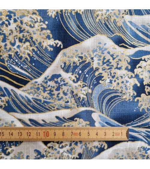 Tela de dobby japonés "La gran ola" en azul cobalto