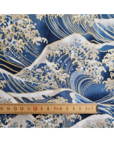 Tela de dobby japonés "La gran ola" en azul cobalto