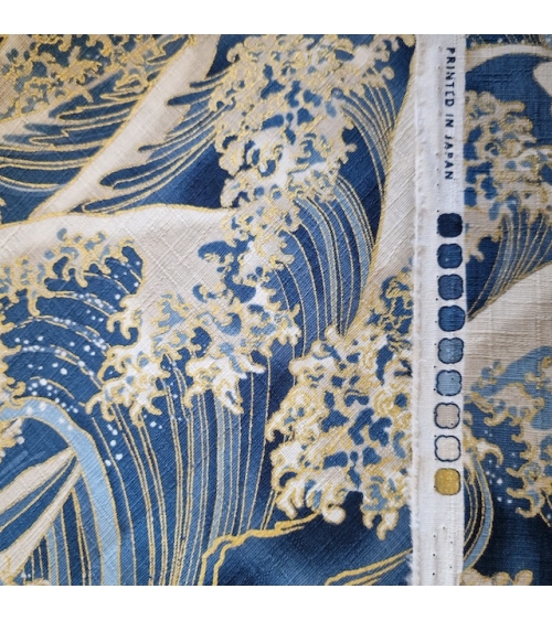 Tela de dobby japonés "La gran ola" en azul cobalto